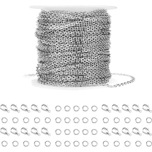 Julie Wang 10m/Set 1-2.5mm Stainless Steel Cross O Chain Lobster Clasp Jump Ring Necklace Bracelet Jewelry Making Accessory