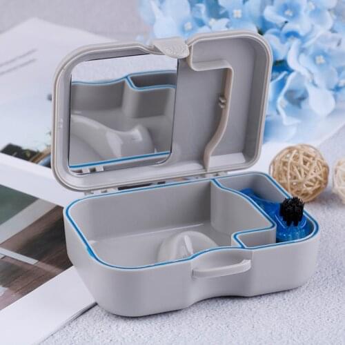 Travel Outdoor Supply Denture False Teeth Storage Box Case With Mirror And Clean Brush Artificial Dental Appliance
