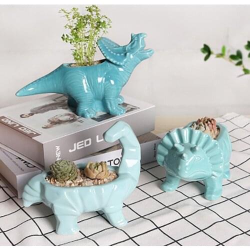 Lifelike Cartoon Dinosaur Succulent Plant Ceramic Flower Pot Indoor Garden Home Decoration Cute Dinosaur Green Plant Flowerpot