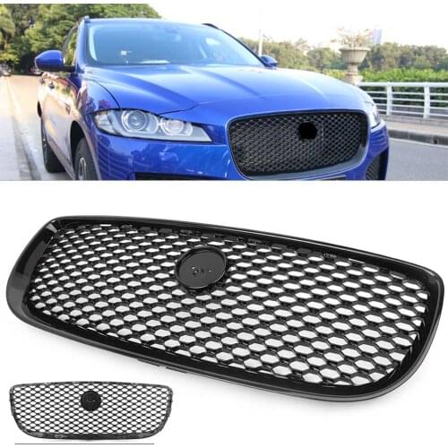 Car Front Grille Upper Center Radiator Mesh Grill For Jaguar XJ 2016 2017 2018 Black w/ Emblem