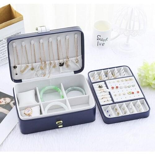 Luxury Double Tier Pu Leather Large Capacity Earring Ring Necklace Bangle Watch Box Portable Jewelry Storage Packaging Case Bulk