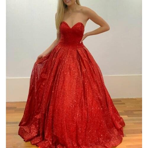 Sexy Long Red Glitter Evening Dresses with Pockets Corset Back V-Neck Abendkleider Robes De Soirée for Women