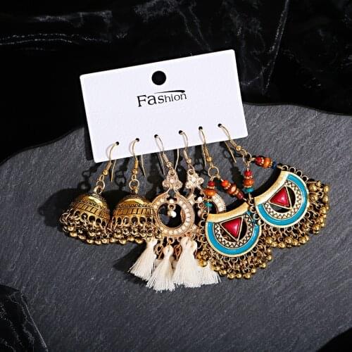 Ethnic Golden Color Geometric Earrings Sets for Women Girl Statement Jewelry Vintage Big Round Circle Drop Earrings Set Gifts