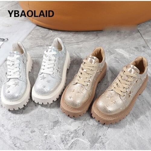 Rhinestone Cross-lace Gypsophila Single Shoes Spring and Autumn 2021 New Round Toe Metal Decorative Platform Casual Shoes