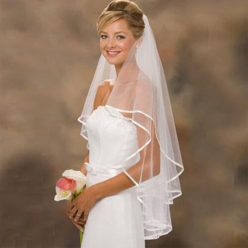 Wedding Veil With Combs With Comb Sexy Yarn Dyed One-layer 2017 Real Photos Ribbon White Ivory Tulle Bride Cheap Bridal veil