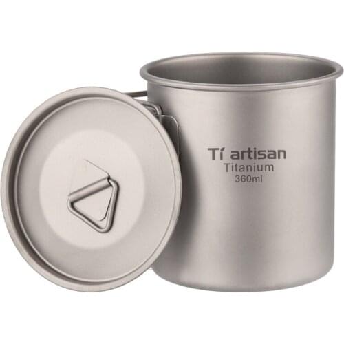 Tiartisan Kitchen 300ml/360ml titanium cup 100% Pure Titanium Camping Travel Cup foldable handle water coffee mug Ta8301-02