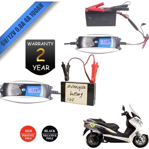 Motorcycle Car Battery Charger EU 6V 12V 0.8A 4A Charging Wet Dry Lead Acid LCD Display For RV Camper Bus Van Truck Trailer