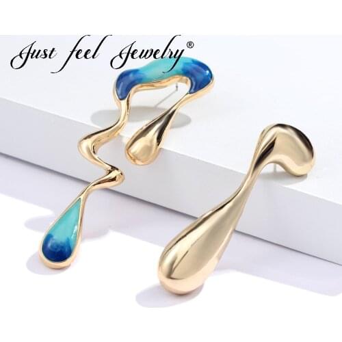 JUST FEEL 2018 Fashion Irregular Stud Earrings For Women Red Blue Colorful Twist Asymmetric Earring Female Party Jewelry Bijoux