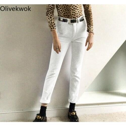 Olivekwok 2021 Woman High Fashion Corduroy Pencil Pants High Waist Winter Street Wear Casual Female Trousers