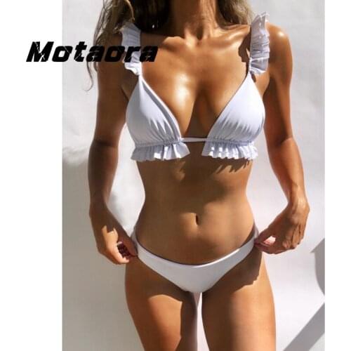 Split Bather BodySuit Brazilian Push Up Shell Swimwear Female Sexy Ruffle Bikini Set High Waist Thong Swimsuit Women Summer Swim