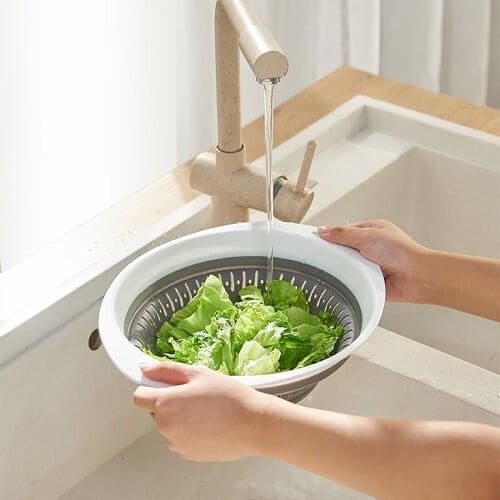 1pc Kitchen Double Plastic Colander Drain Basket Fruit Vegetable Washing Strainer Collapsible Drainer Kitchen Tool Dropshipping
