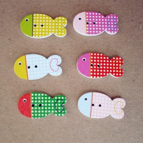 100PCs Mixed Cartoon Fish Wooden Buttons 2 Hole Sewing DIY Scrapbook Scrapbooking Sewing Accessories Supplies For Craft