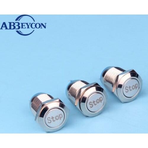 12mm momentary IP65 Flat Head Anti Vandal Stop Sign Shortest Push Button Switch Pin Terminal not Illuminated Silver Switch