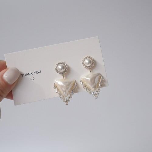 14k Real Gold Plated Fashion Jewelry Love-shaped Pearl Zircon Tassel Exquisite Stud Earrings for Woman Holiday Daily Earring