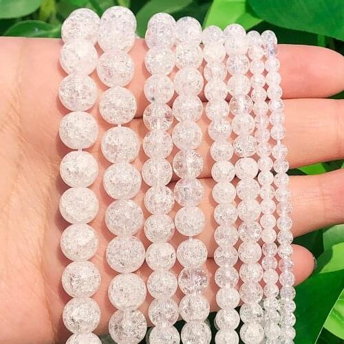 4 6 8 10 12mm White Cracked Crystal Beads Round Loose Spacer Beads for Jewelry Making DIY Bracelet Charms Accessories 15''Inches