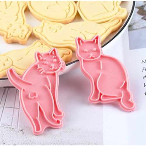 6pcs/Set Cookie Stamps Cutter Mold Mould Biscuit DIY Making Stamper Plastic 3D Cartoon Cat Shape Pastry Bakeware