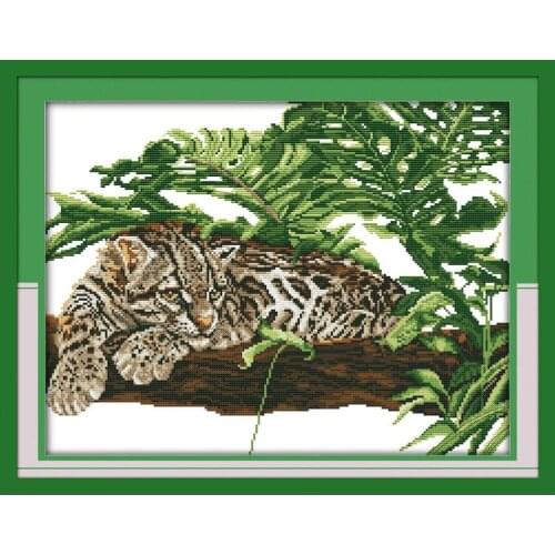 African tiger on the tree animal pattern cross stitch kit 14CT 11CT canvas print DIY needlework embroidery set home decoration