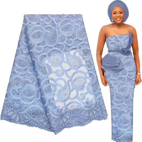 Bestway New African Lace Fabric 2020 High Quality Embroidery Nigerian Women Wedding Dress Bead 5 Yards French Tulle Lace Fabric