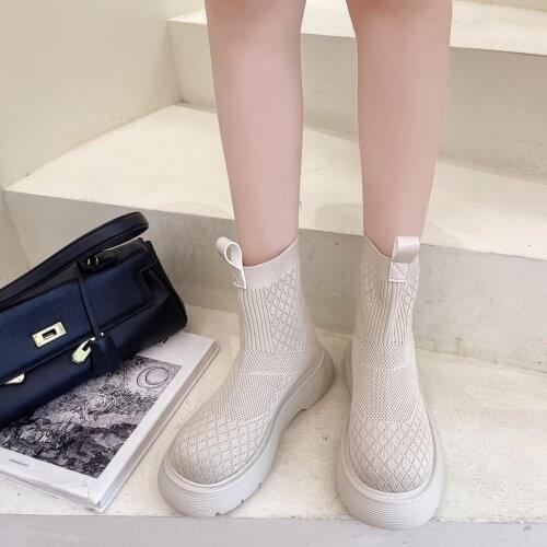 Womens Autumn Boots Fly Weave Sock Boots Women Casual Breathable Platform Boots Booties Women Slip-on Ankle Boots Botas Mujer