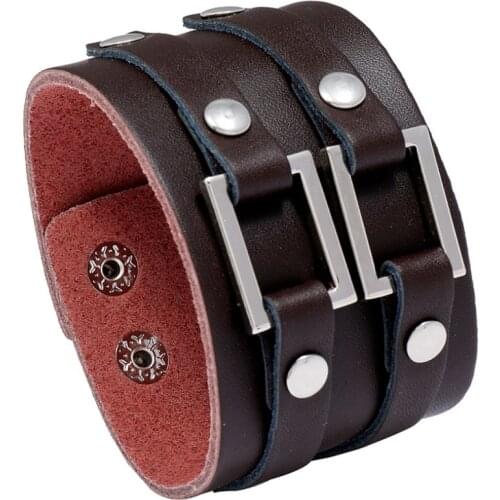 Fashion Punk Men Wide Cuff Bracelet Retro Leather Buckle Charms Wrap Bangle Wristbands for Women Vintage Rock Biker Jewelry Gift
