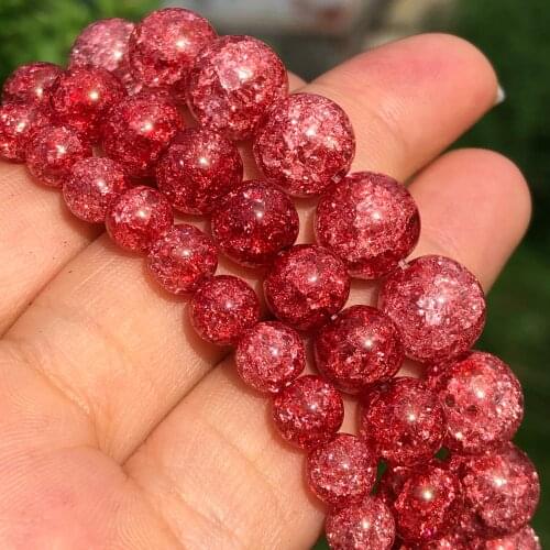 Natural Watermelon Red Cracked Quartz Crystal Glass Beads Round Spacer Loose Beads For Jewelry Making DIY Bracelets Necklace 15"