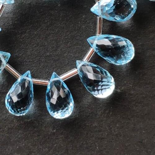 One piece loose beads blue topaz Teardrop faceted 9-10mm AAA for DIY jewelry making FPPJ wholesale nature gemstone