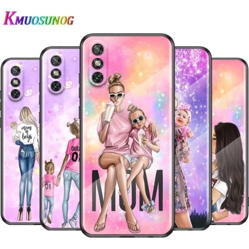 Lucky Cute Mom Baby For Huawei Y6 Y7 Y9 Y5P Y6P Y8S Y8P Y9A P Smart Z 2019 2020 2021Tempered Glass Cover Phone Case