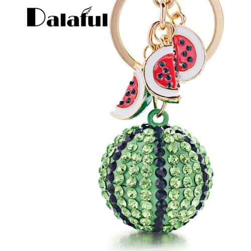 Dalaful Green Watermelon Ball Pendant Key Chain Ring Metal Keychain keyring for Women Bag Car Keyfobs K340
