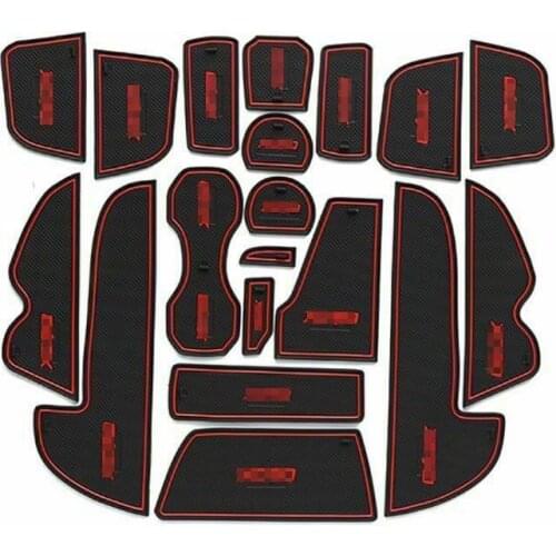 For Volvo XC90 2016 19pcs Non-slip Interior Door Cup Holder Rubber Mats Red Line