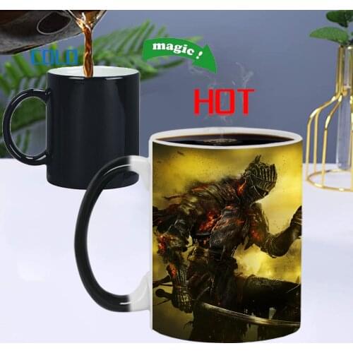 Action Game Dark Souls Ceramic Color Changing Cup, Breakfast Coffee Milk Tea Cup Thermosensitive Reaction Mug Fun Birthday Gift