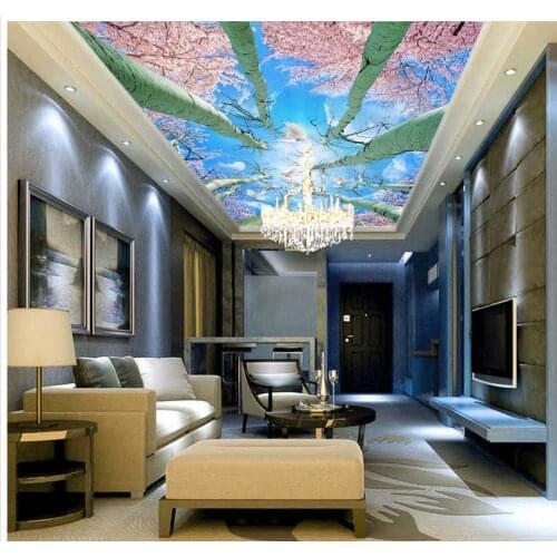 Ceiling murals wallpaper Sky cherry tree romantic ceiling frescoes papel parede mural wallpaper ceiling