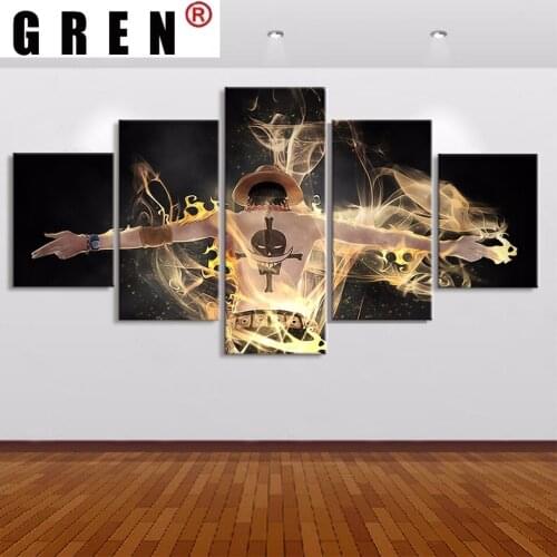 GREN 5 Panels Anime Character Canvas Cartoon Wall Art Painting Poster For Living Room Modern HD Pictures Printed Home Decor