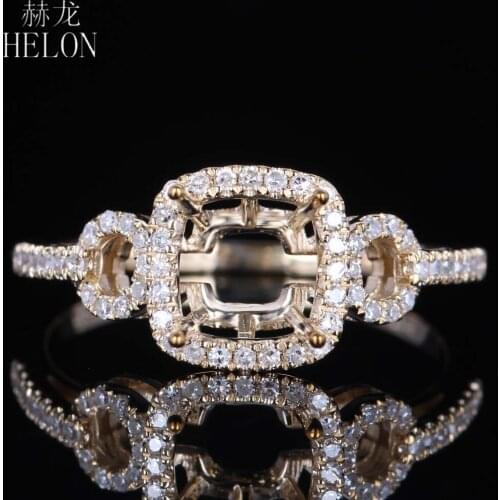 HELON 6x6mm Cushion Solid 14k Yellow Gold Pave 0.23ct Natural Diamond Semi Mount Engagement Ring Women Fine Jewelry Diamond Ring