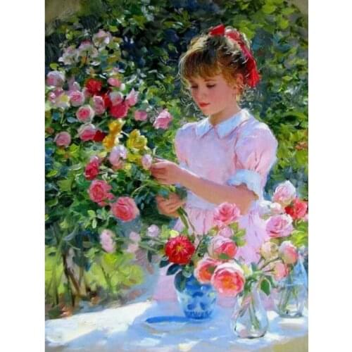 Flowers diamond art painting children girls portrait mosaic embroidery picture puzzle rhinestones sticker decor beadwork craft