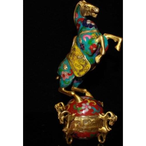 China brass cloisonne horse Treads qiankun crafts statue