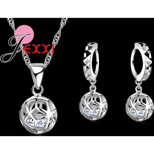 Hot Summer Style Vintage Hollow Ball 925 Sterling Silver Pendant Necklace Earrings Jewelry Sets Free Shipping