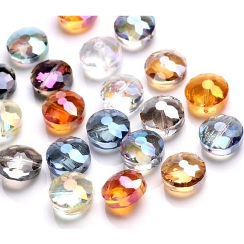 10pcs/lot Austria Glass Round Bead 14mm Natural Stone Flat Beaded Loose Cheap Beading DIY Making Charm Necklace Crystals Jewelry