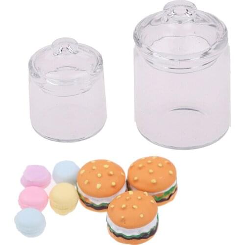 1/12 Dollhouse Miniature hamburger toy Hot sale Kitchen Clear Glass pot Storage Jar
