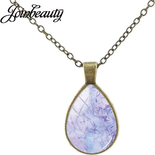 JOINBEAUTY Marble Texture Teardrop Pendant Necklace Glass Cabochon Photo Pendant Metal Choker Necklace MB19