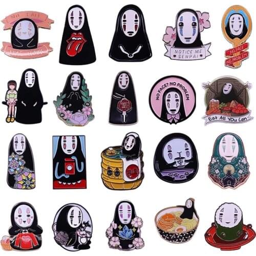 Kawaii Cartoon No Face Hard Enamel Pin Cute Anime Spirited Away Brooch Fans Otaku Perfect Collection Medals Badge Jewelry Gift