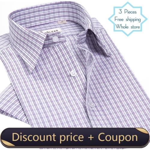 DEEPOCEAN Cotton Plaid Shirt Mens Short Sleeve Korean Slim Youth Casual