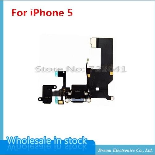 MXHOBIC 50pcs/lot Headphone Audio Jack Dock USB Connector Charger Flex Cable Ribbon for iPhone 5 5G black / white free shipping