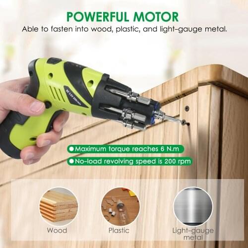 3.6V Rechargeable Cordless Screwdriver Kit 1/4 In Drive 6N.m Electric Screwdriver Set LED Light with Extension Screwdriver Bits