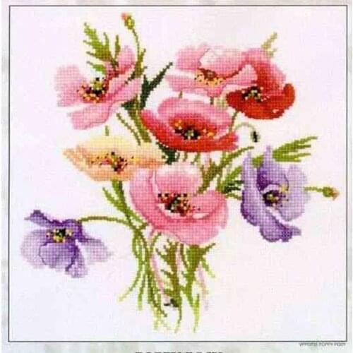 Cross stitch Handmade 14CT Counted Canvas DIY,Cross-stitch kits,Embroidery VPPO715 Bouquet-Poppies 28-28