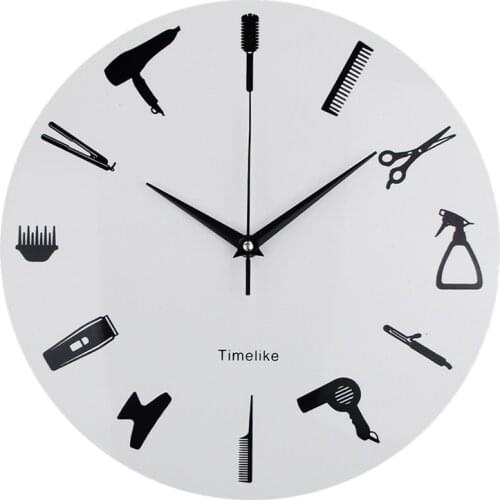 Timelike Barber Stylist Tools Wall Clock Modern 3D Quartz Non Ticking Beauty Hair Salon Clocks for Room Home Decor Gifts