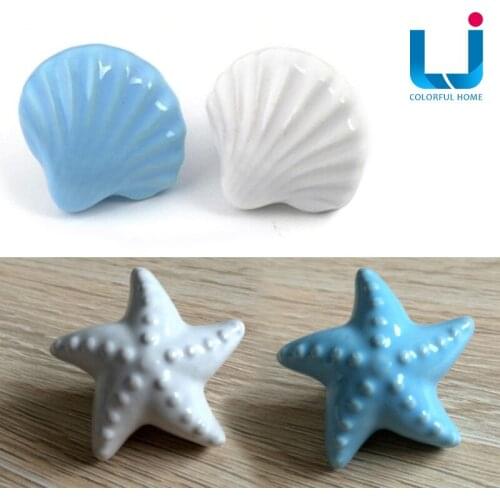 New cute Starfish porcelain drawer Knobs and Handles For Kid Rooms Cabinet Door Knob Kitchen Cupboard Drawer Wardrobe Pull