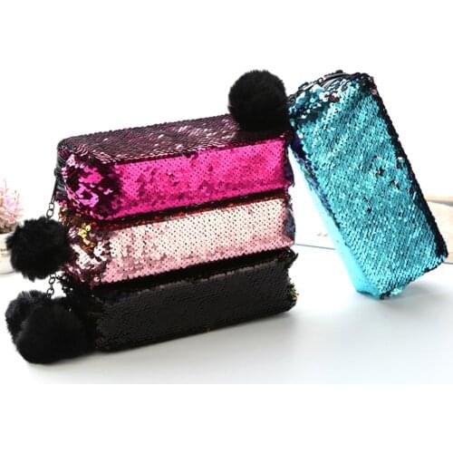 2018 New Fashion Mermaid Sequin Makeup Bag for Women Reversible Double Color Glitter Cosmetic Bag Ladies Zipper Makeup Pouch