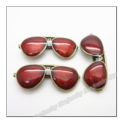 Wholesale 6 pcs Enamel ancient bronze Red sunglasses alloy pendant charm DIY Womens fashion Bracelet Necklace jewelry Fitting