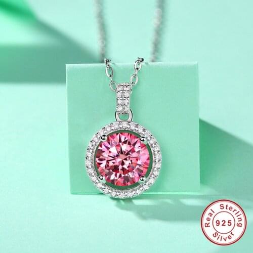 Geoki 925 Sterling Silver 1-3 Ct Passed Diamond Test Round Perfect Cut Pink Moissanite Pendant Necklace Luxury Jewelry for Women