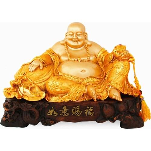 42cm Resin electroplating gold furnishing articles maitreya sitting room office decoration home decoration laughing buddh crafts